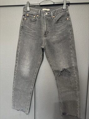 Levi's Grey Straight Leg Jeans with Distressed Knee